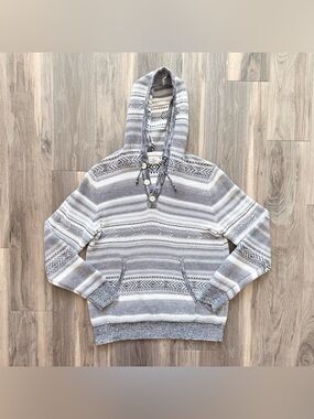 Faherty Gray & White Striped Hoodie Size L